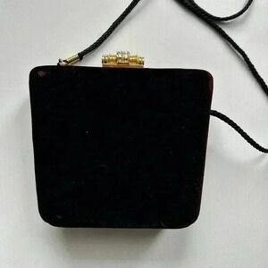 Vintage Y&S Black Velvet Evening Bag Gold Clasp with Rhinestones Shoulder Strap